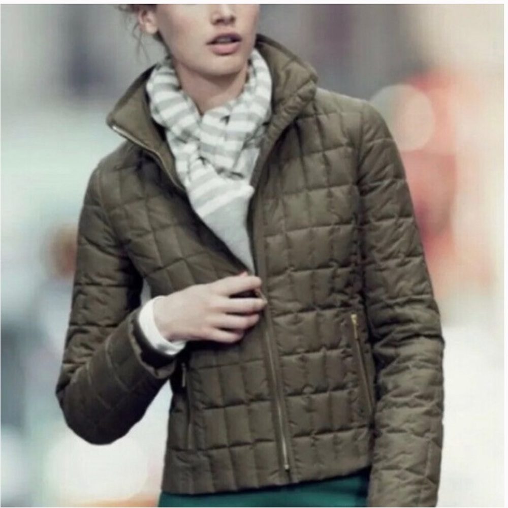 J. Crew Olive Green High-collar Puffer Coat XSmall
